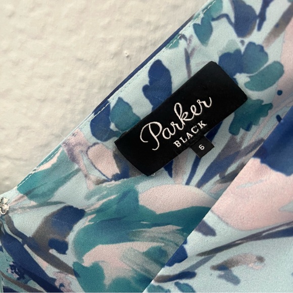 Parker Black reba floral mini dress polyester Size 6 - Picture 7 of 14